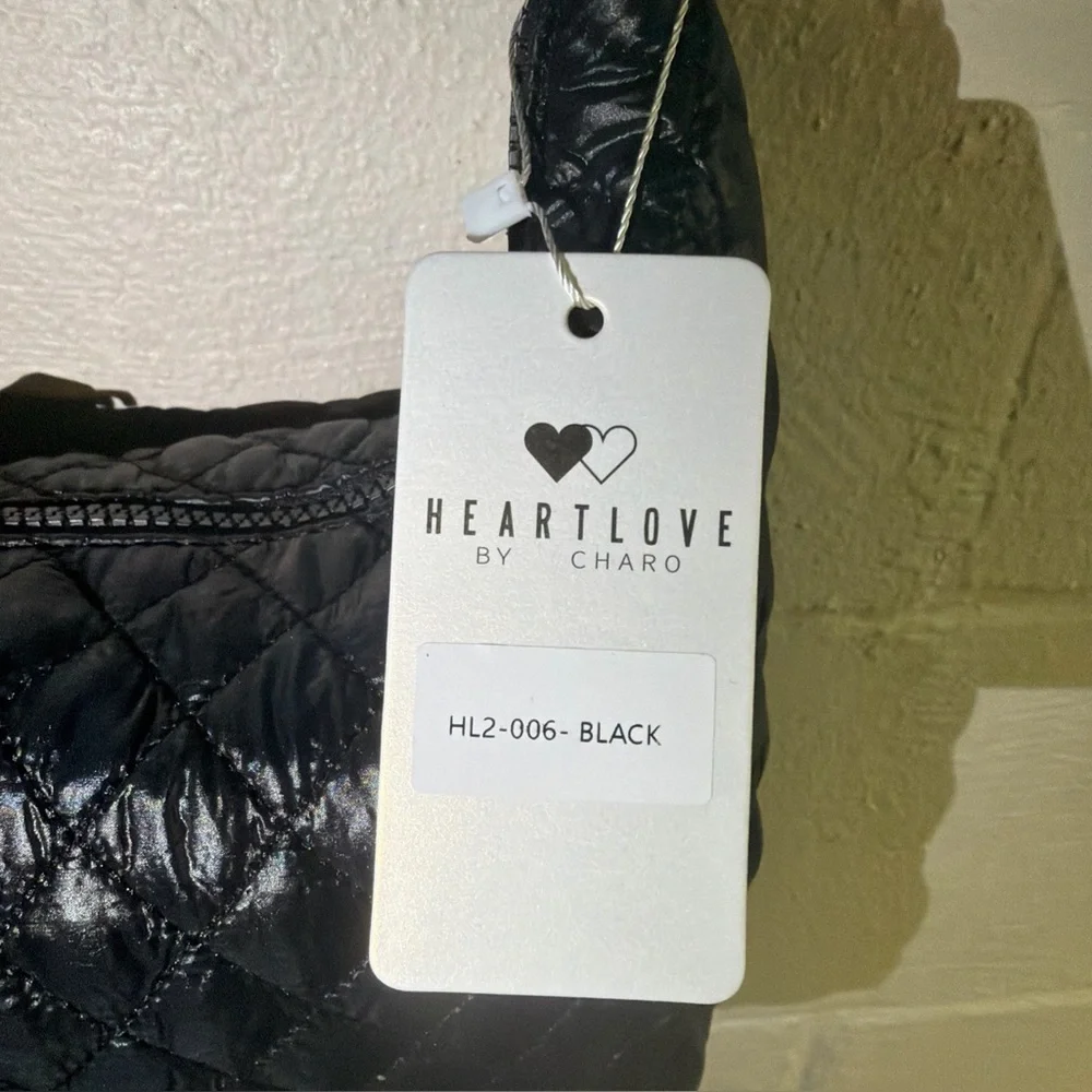 HeartLove by Charo Black Quilted Puffer‎ Hobo Bag Recycled Vegan Leather NWT